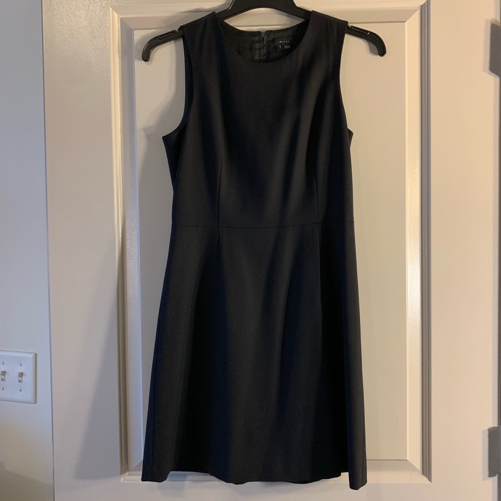 Theory black wool fit and flare work dress 4